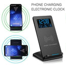 Electric LCD Digital Alarm Clock w/ Wireless Charging Pad Phone Charger Stand