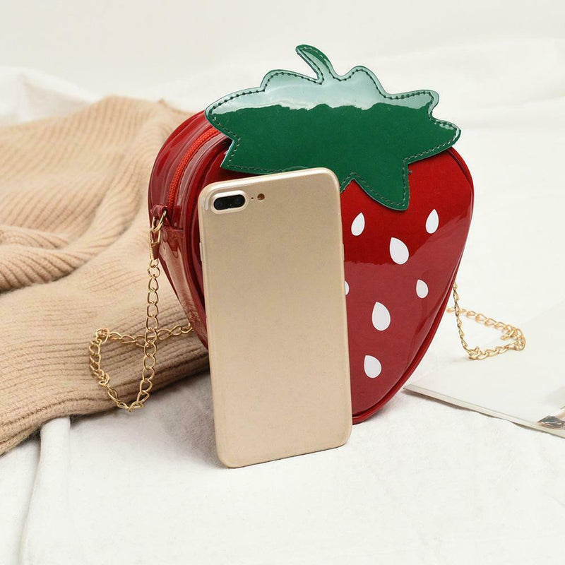 Girl Cute Strawberry Chain Shoulder Bags Women Patent Leather Crossbody Bag