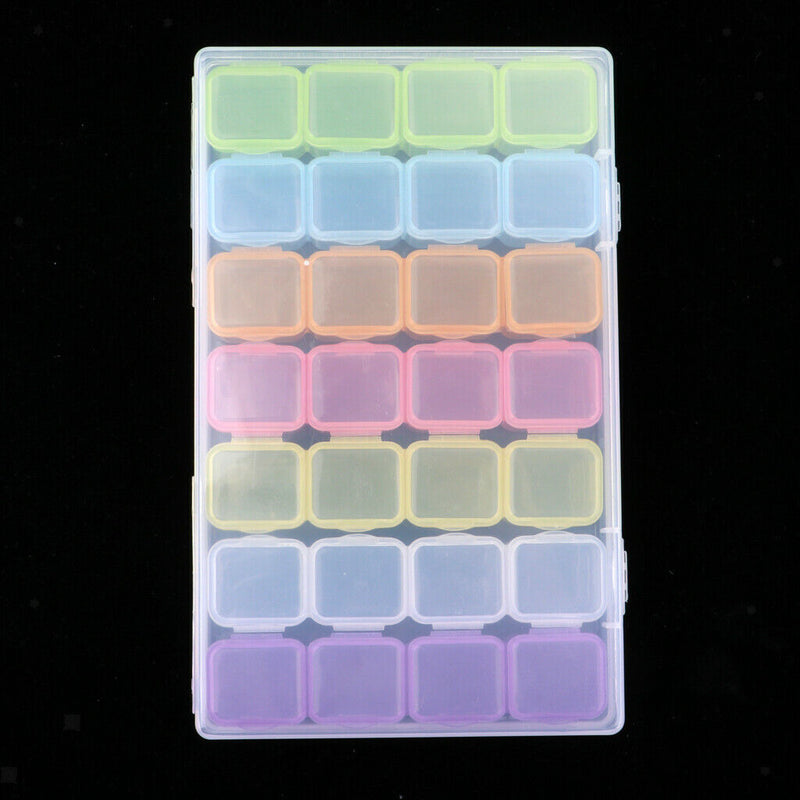 28 Dividers Multicolored Diamond Painting Box Nail Beads Powder Storage Case