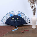 Summer Bamboo Folding Fan Hand Held Cartoon Cat Baking Varnish Fan Pocket Gi SP