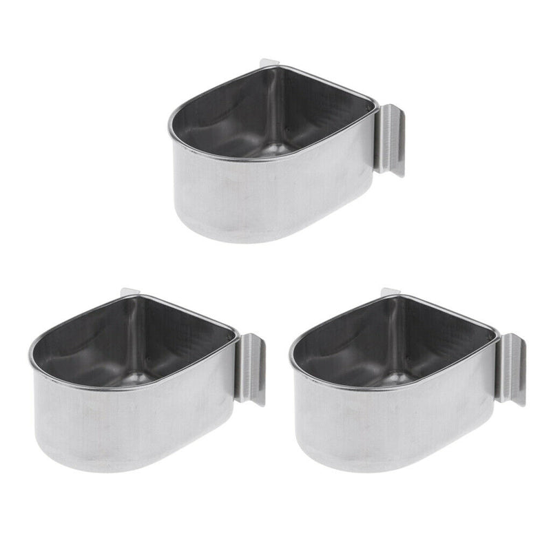 3 x Food & Water Bird Cup, Stainless Steel Feeding Dish Feeder for Parrot Macaw