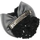 Faux Rhinestone Decor Ruched Bow Hair Clip Snood Net Bun Cover White Black X8O3
