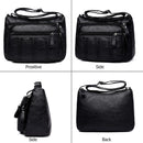Casual Messenger Bag Women Leather Pure Color Multi-Pocket Shoulder Handbag