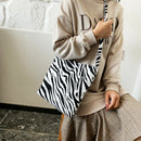 Portable Zebra Canvas Shoulder Tote Women Large Capacity Tote Crossbody Bag