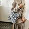 Portable Zebra Canvas Shoulder Tote Women Large Capacity Tote Crossbody Bag