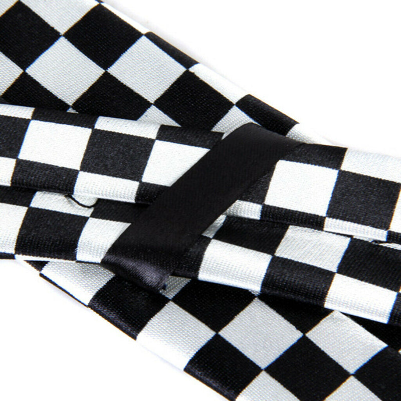 Mens Black White Plaid Checkered Necktie Neck Tie