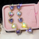 Fashion Rhinestone Heart Dangle Ear Stud Women Long Drop Earrings Jewelry