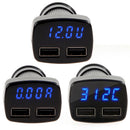 4 In 1 3.1A Dual USB Car Charger Adapter Voltmeter Mobile Blue Celsius