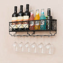 Wall-Mounted Iron Wine Rack Wine Bottle Holder With Glass Holder Family Bar
