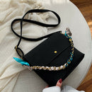 Solid Color Scrub Leather Crossbody Bags for Women Chain Scarf Shoulder Mes