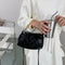 Women Pleated Handbag Stone Pattern PU Chain Shoulder Crossbody Bag (Black)