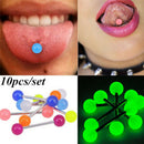 10PCS/Set Luminous Ball Barbell  Stud Tongue Rings Bars Body Piercing Jewelry  Z