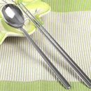 2 sets Korean Stainless Steel Chopsticks & Spoons Tableware Dinnerware