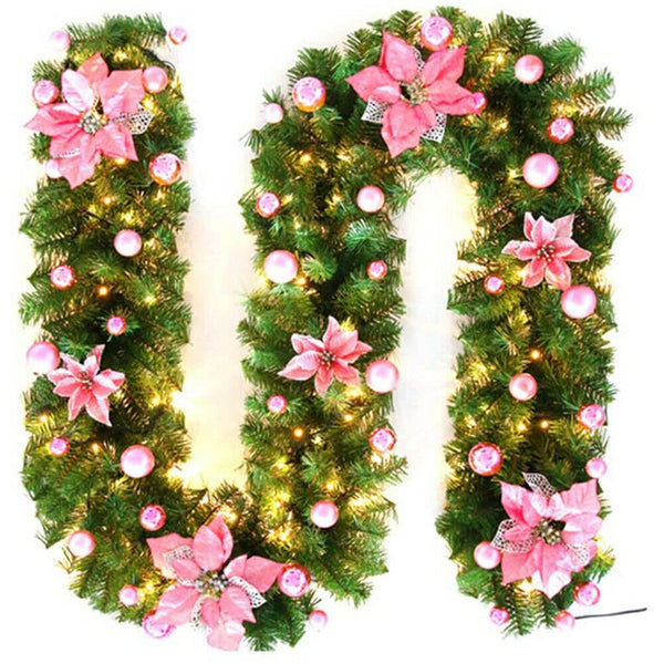 Christmas Rattan with Light 2.7m Garland Xmas Party Decoration (Pink) A#S