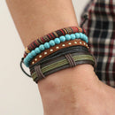 Man European Hot Retro Multilevel Cowhide Handmade Woven Bracelet A