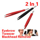 Professional Stainless Steel Eyebrow Slanted Tweezers + Blackhead Rmover 2 In 1