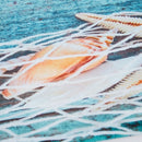 Retro Blue Wood Flooring Fishing Net Conch Shells Starfish Nautical Non-Sli F1L1