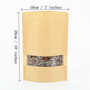 100Pcs Brown Stand Up Kraft Paper Zip Lock Bags with Clear Window,Reclosabl