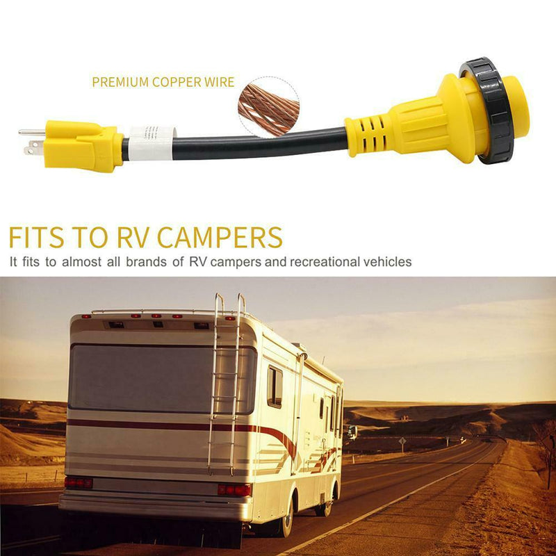 12in 15 Amp Male to 30 Amp Female Dogbone Adapter RV Electrical Converter Cable