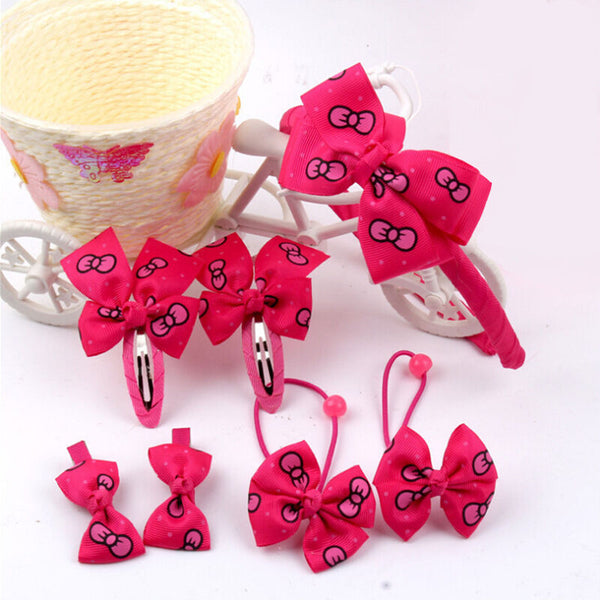 7 Pcs/set Girls Bow Hair Accessories BB Folder Headband Hair Rope Random lj
