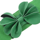 Green Faux Leather Flower 7.5cm Wide Elastic Cinch Belt for Woman