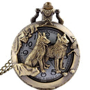Unisex Bronze Wolf Hollow Quartz Pocket Watch Necklace Pendant Chain Women Men*