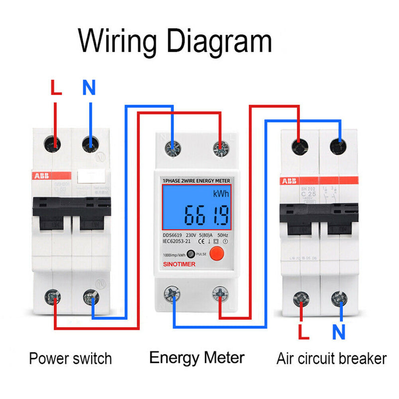Single Phase Digital LCD Kwh Wattmeter Power Consumption Electric Din Rail 230V