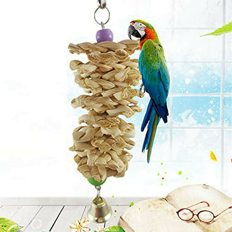 Parrot Bird Toys Chewing Bite Cage Hanging Bell Swing For Pet Birds Straw Toys