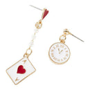 1 Pair Pop Girls Clock Poker Asymmetric Earrings Creative Long Dangle Earrings