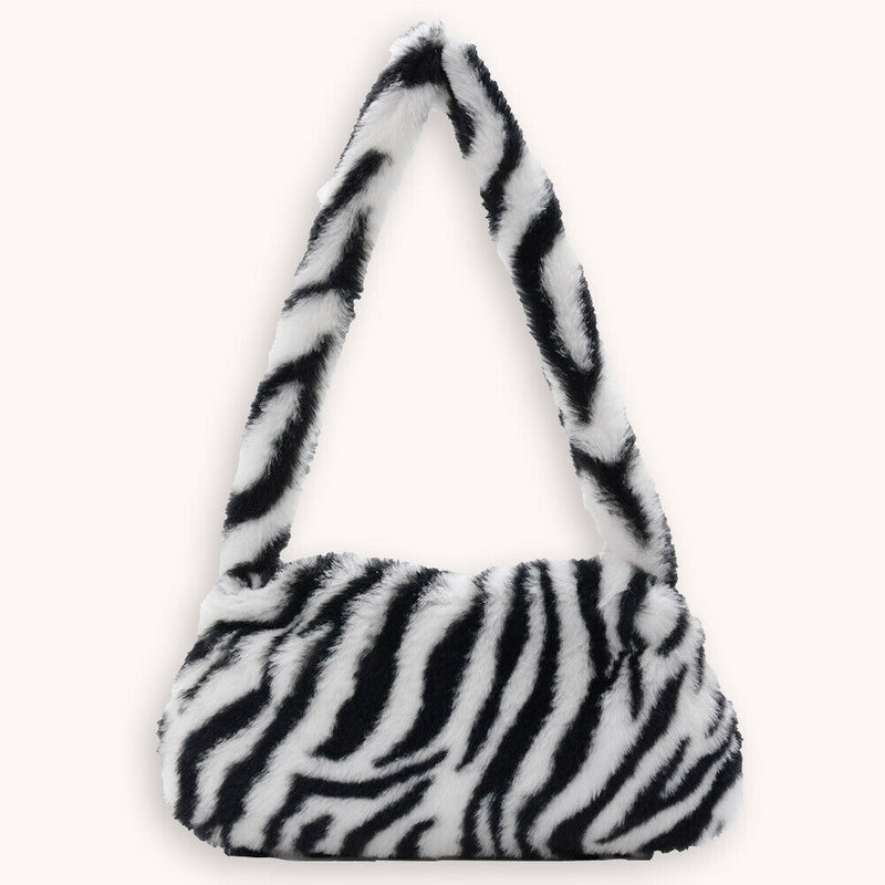 Animal Pattern Underarm Bag Women Mini Plush Shoulder Handbags Purse (4)
