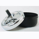 Round Push Down Cigarette Ashtray with Spinning Tray, Black