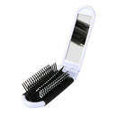 Portable Travel Folding Hair Brush With Mirror Compact Pocket Size Comb-Whi