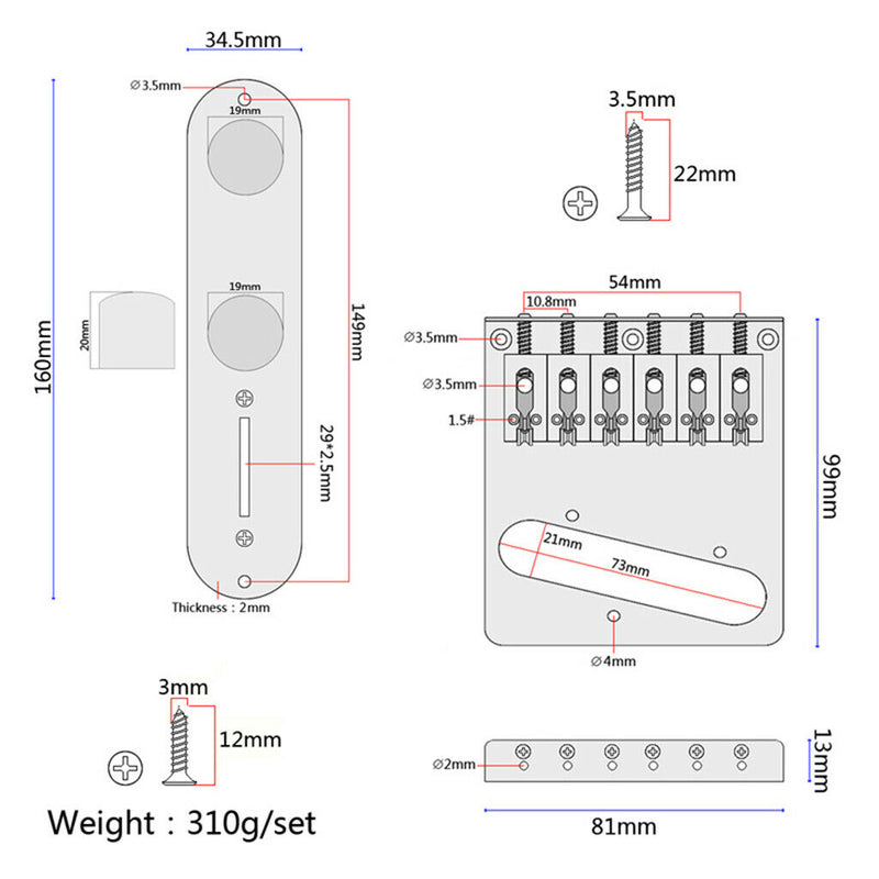 Metal Carving Electric Guitar Saddle Bridge Pickup Slot Set for Telecaster