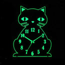 Night Light Cat Bracket Wall Clocks Battery Operated, Walnut Color Wood Silent