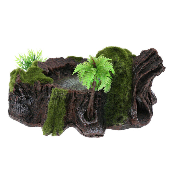 Plant Moss Decor Anqique Rock Style Water Bowl Food Dish Terrarium Habitat Decor