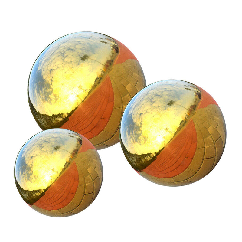 Pack of 3 Golden Stainless Steel Gazing Ball Seamless Mirror Balls Sphere Hollow