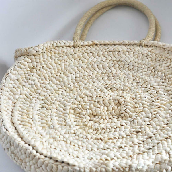 Simple Women Straw Big Round Handbag Tote Girl Circle Casual Beach Wristlet