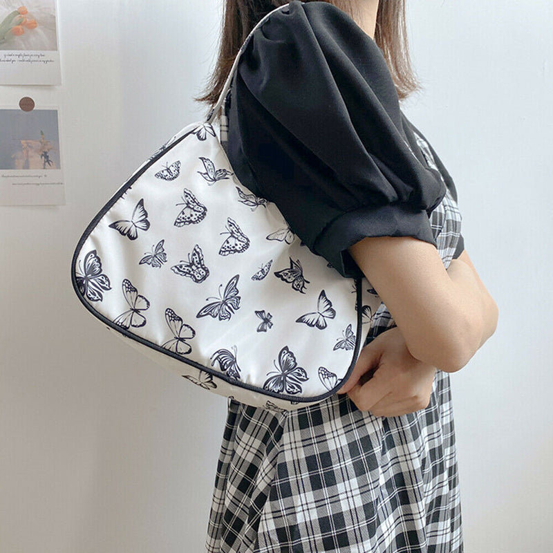 Stylish Butterfly Print Handbag Portable Travel Women Shoulder Bag Armpit Tote