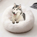 Round Soft Dog Bed Plush Kennel Nest Velvet Folding Pet Mat (Beige M)