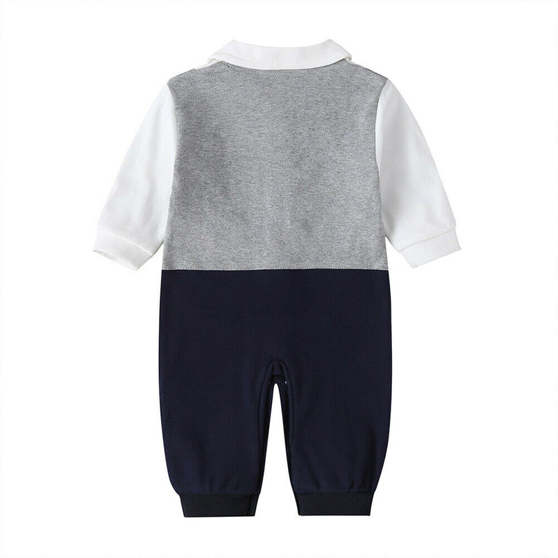 Cute Faux Two Piece Autumn Baby Romper Boys Cute Bow Tie Playsuit (18-24M) A