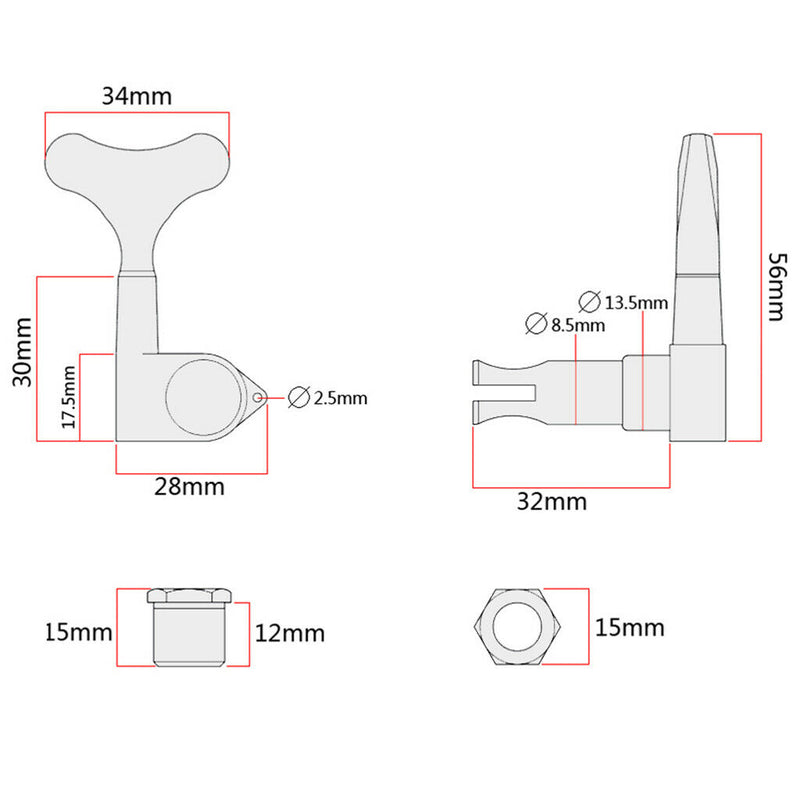 1 Set of 2R2L Alloy Closed Guitar Bass Tuner Machine Heads Tuning Pegs