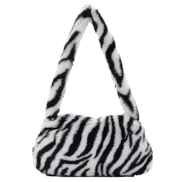 Animal Pattern Underarm Bag Women Mini Plush Shoulder Handbags Purse (4)