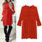 Solid Color Loose Straight Dress Pleated Women Chiffon Dresses (Red S) A