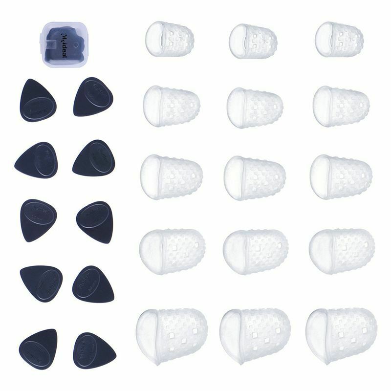 Meideal 15 pcs Clear Guitar Fingertip Protectors in 5 Sizes Silicone for Gu