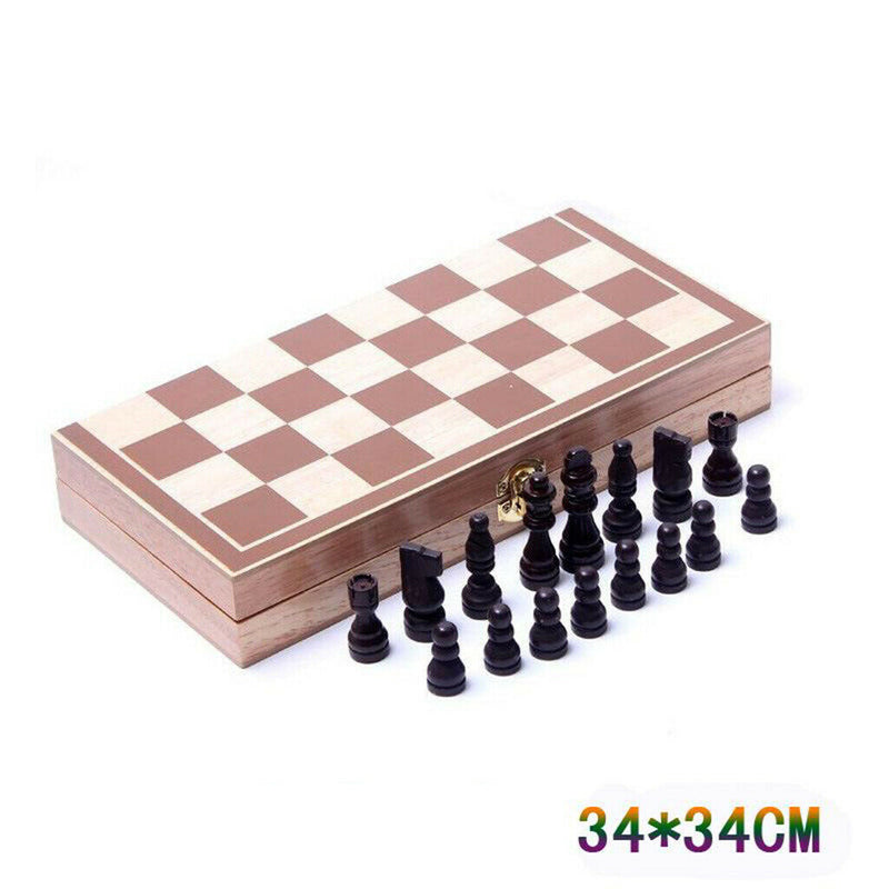 34x34cm Classic Wooden Chess Set Foldable International Chess Game Board Set