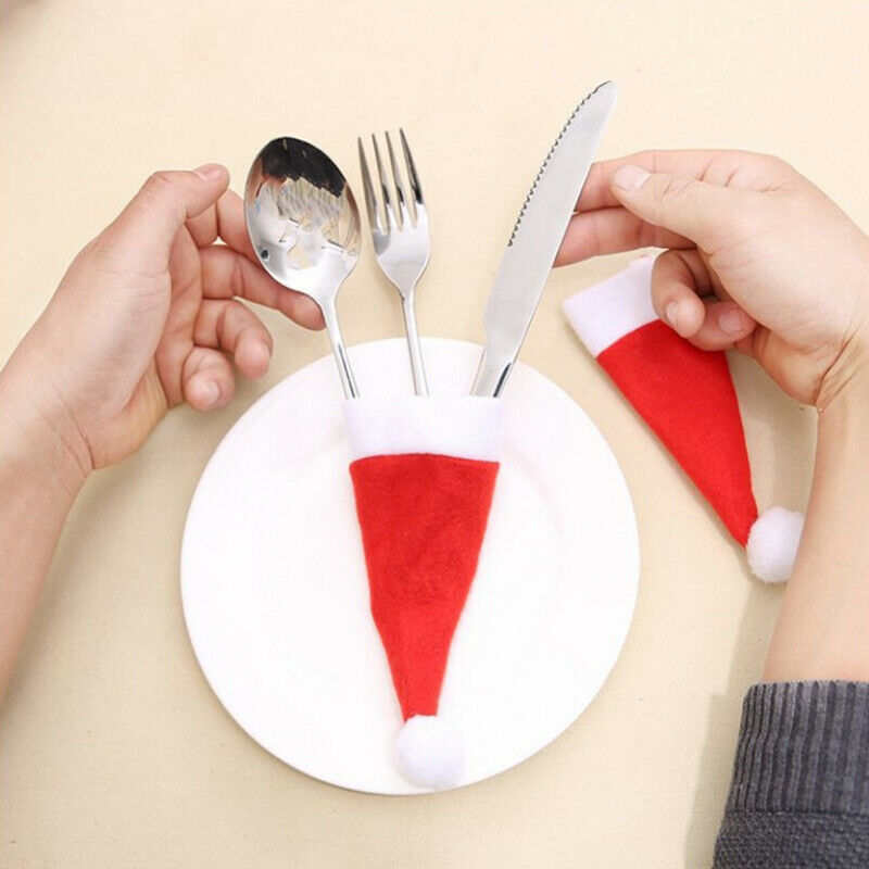 8 x Case Cover Santa Hat 15.5x6cm Cutlery Holder for Christmas F1P7