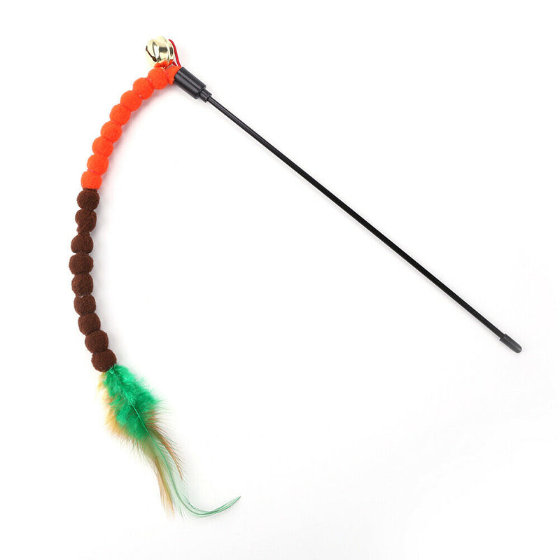 Cat Teasing Stick Colorful Pompom Feather Wand Fun Pet Teaser Rod Toys (05)