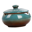 Retro Style Ashtray Ceramics Ashtray with Lid for Indoor Outdoor Use Blue