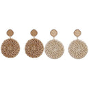 Weave Straw Double Disc Drop Earrings Boho Rattan Dangle Statement Earrings D4J3