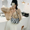 Women Plush Shoulder Underarm Bag Zebra Printed Fashion Winter Handbag (3)